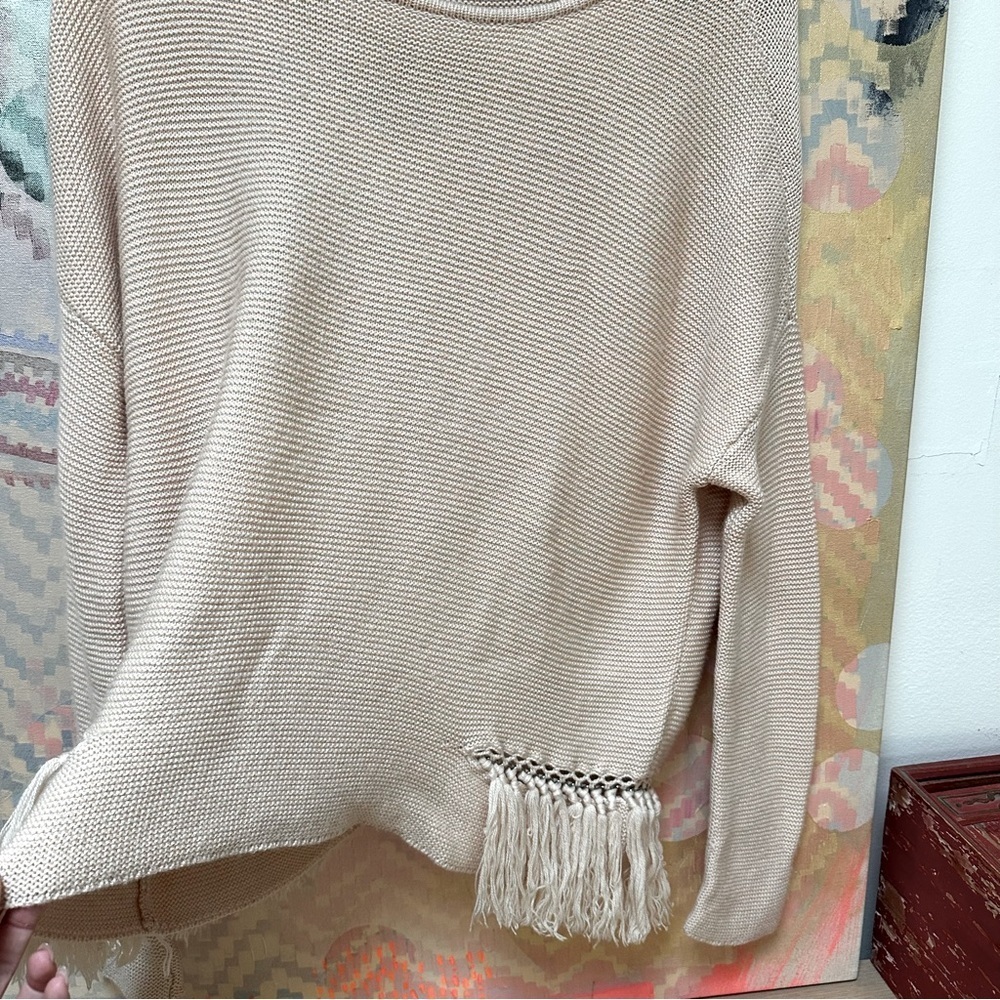 RAMY BROOK Kelly Sweater Blush Pink Pullover Fringe 100% Merino Wool - Picture 9 of 10